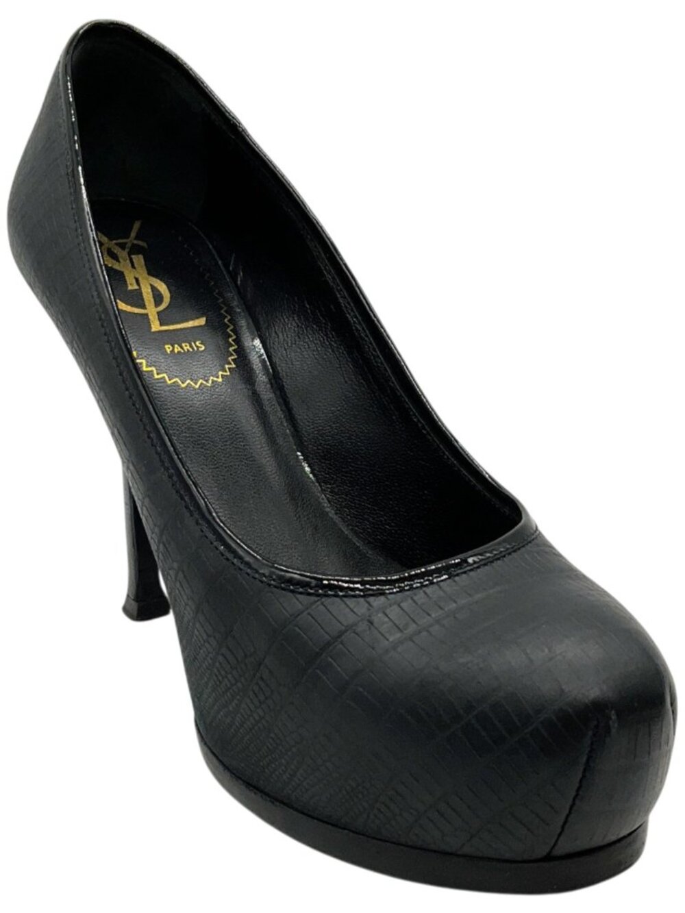 Saint Laurent Black Embossed Leather Tribtoo Platform Pumps